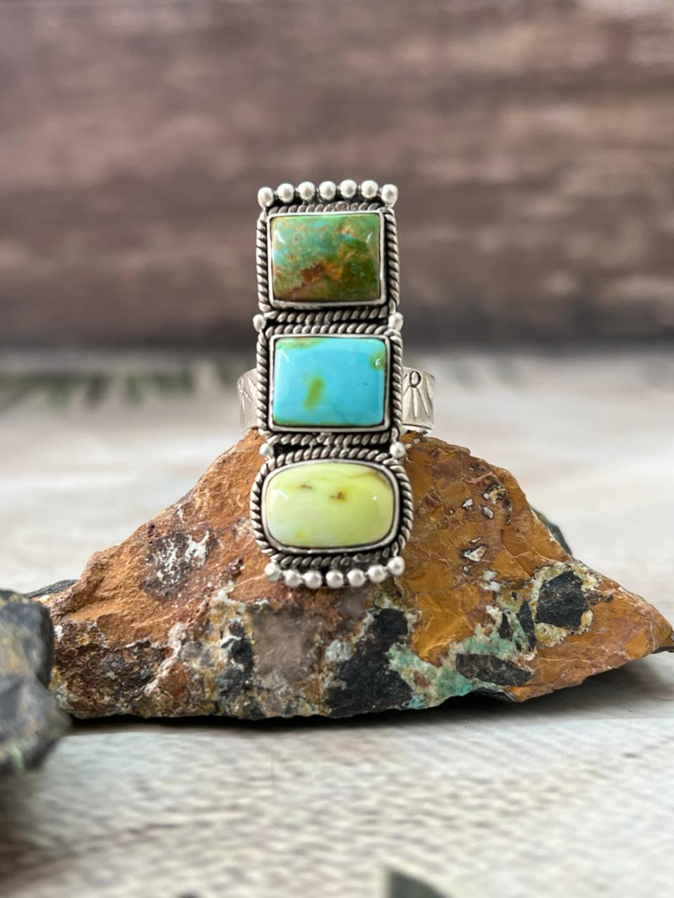 Handmade Sterling Silver Palomino with White Water, Sonoran Adjustable Ring " Signed Nizhoni"