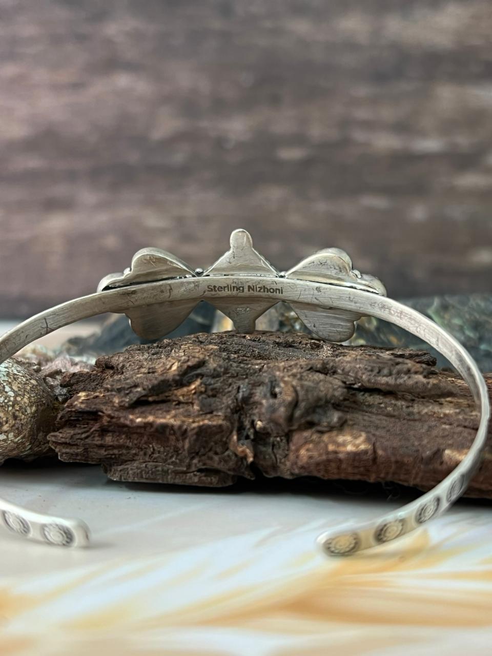 Handmade Sterling Silver Spring Collection: Bumblebee with Sonoran and White Buffalo Bracelet "Signed Nizhoni"