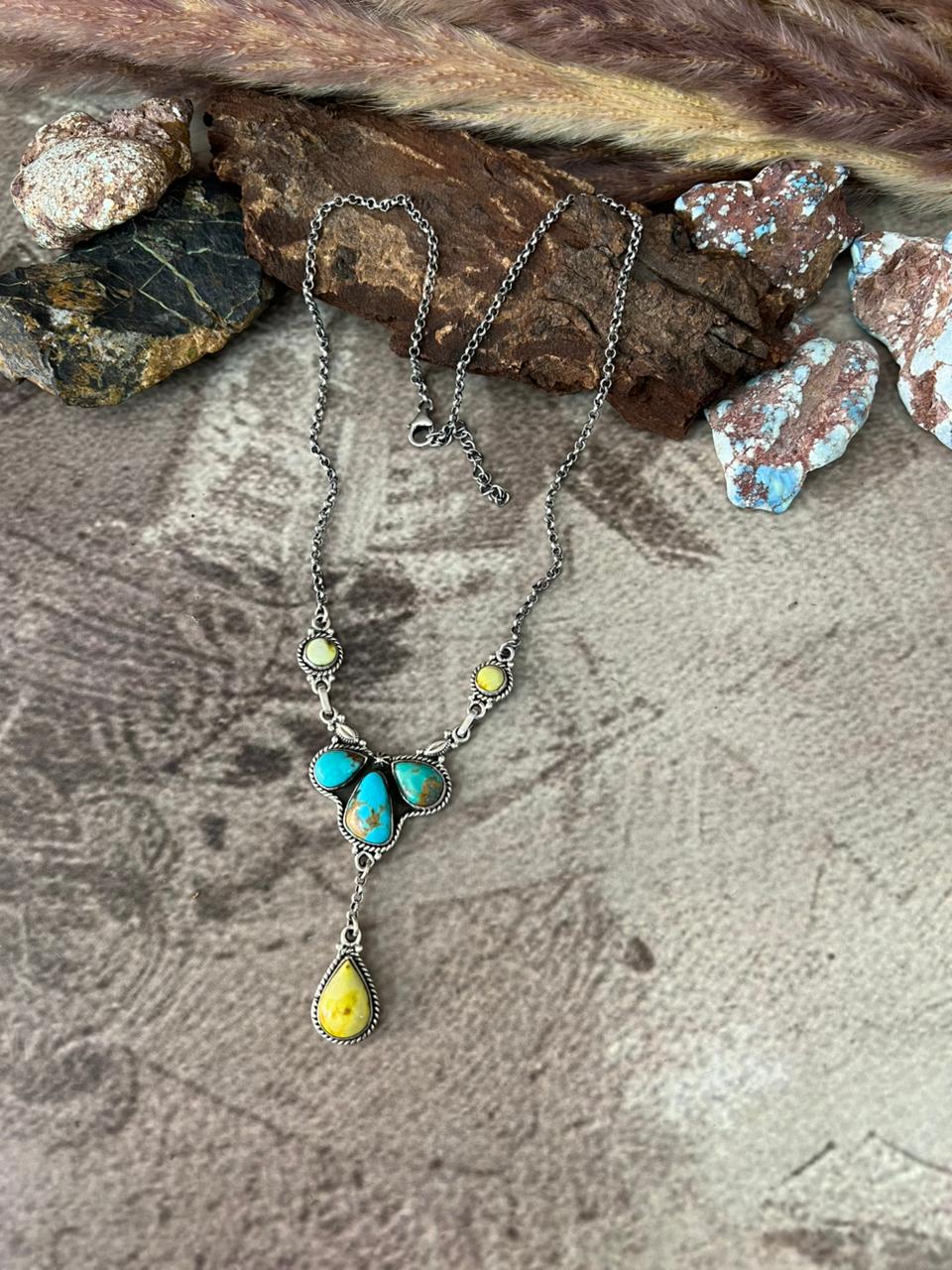 Handmade Sterling Silver Palomino with Santa Maria Drop Necklace "Signed Nizhoni"