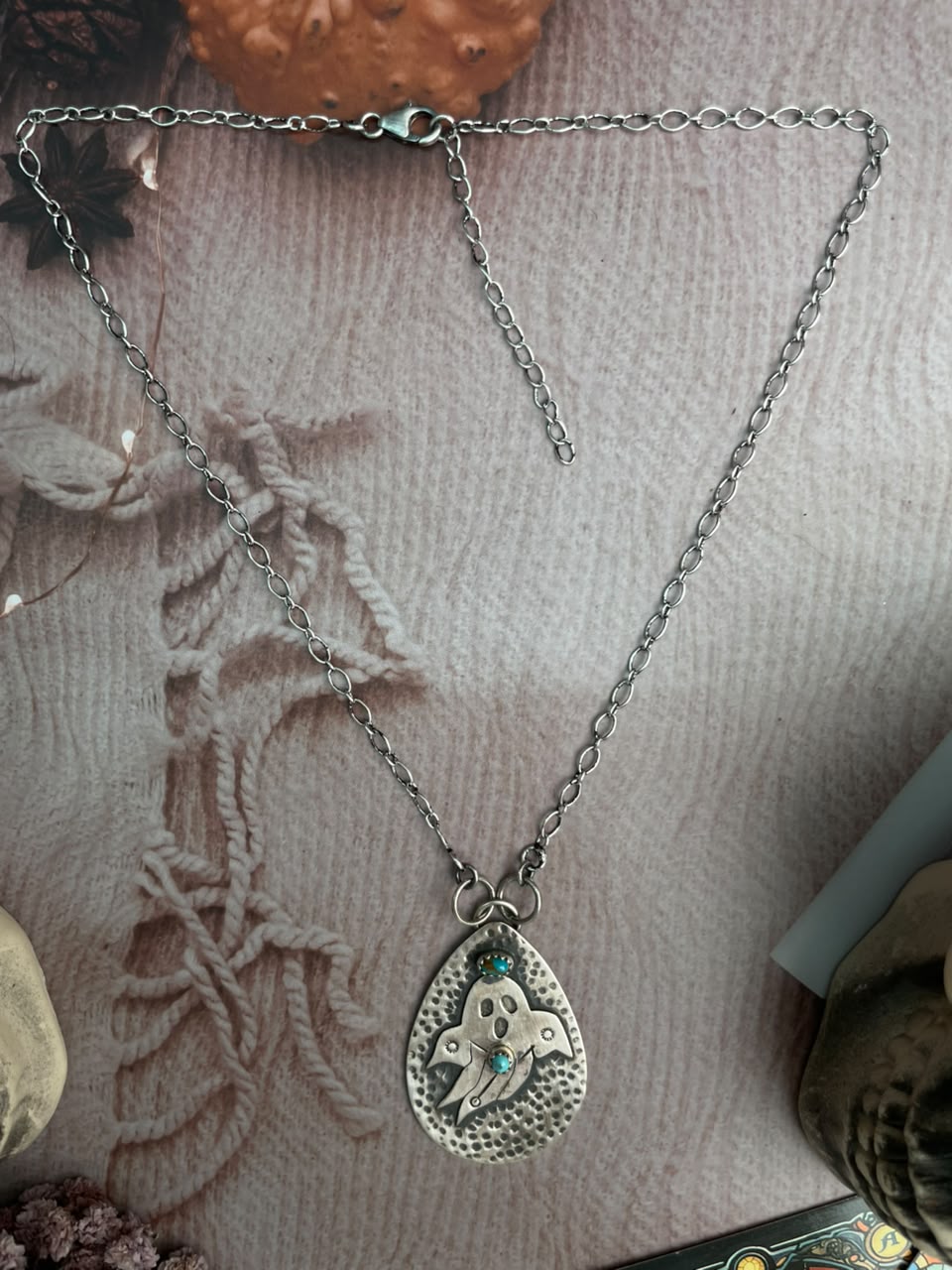 Handmade Sterling Silver Kingman Turquoise Halloween Collection: Necklace Signed Nizhoni