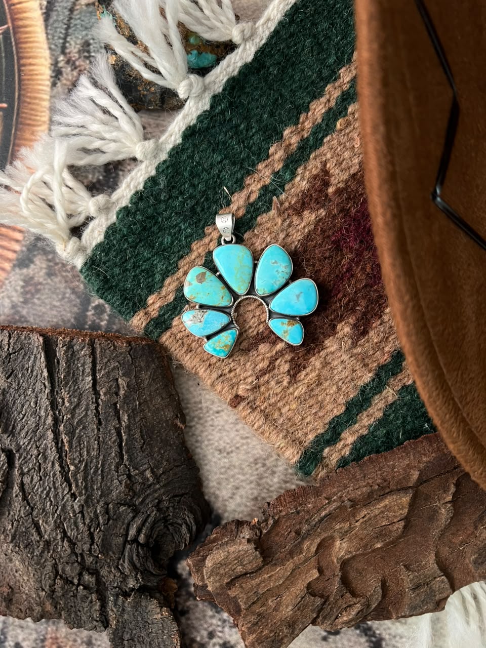 Handmade Sterling Silver Easter Blue Turquoise Naja Pendant Signed Nizhoni
