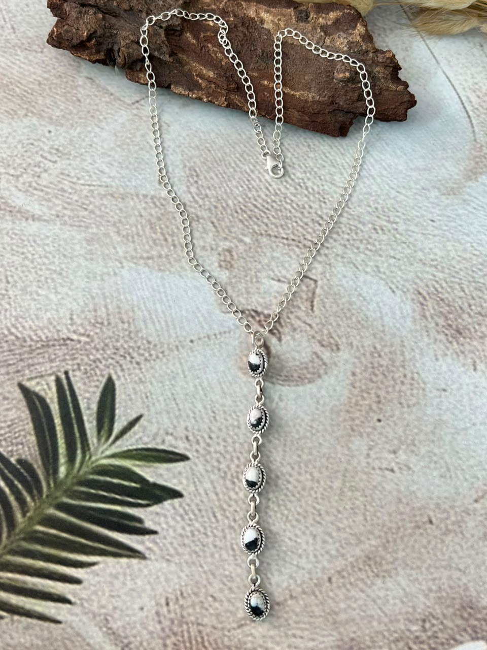 Handmade Sterling Silver White Buffalo Drop Necklace Signed Nizhoni