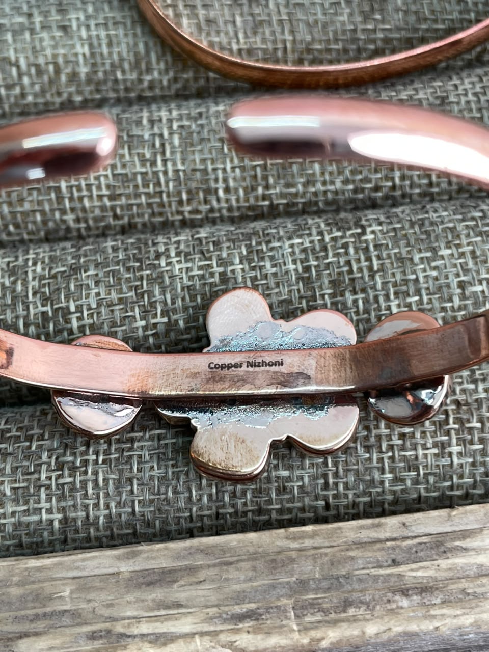 Handmade Golden Hills Turquoise Copper Collection: Cuff Bracelet Signed Nizhoni