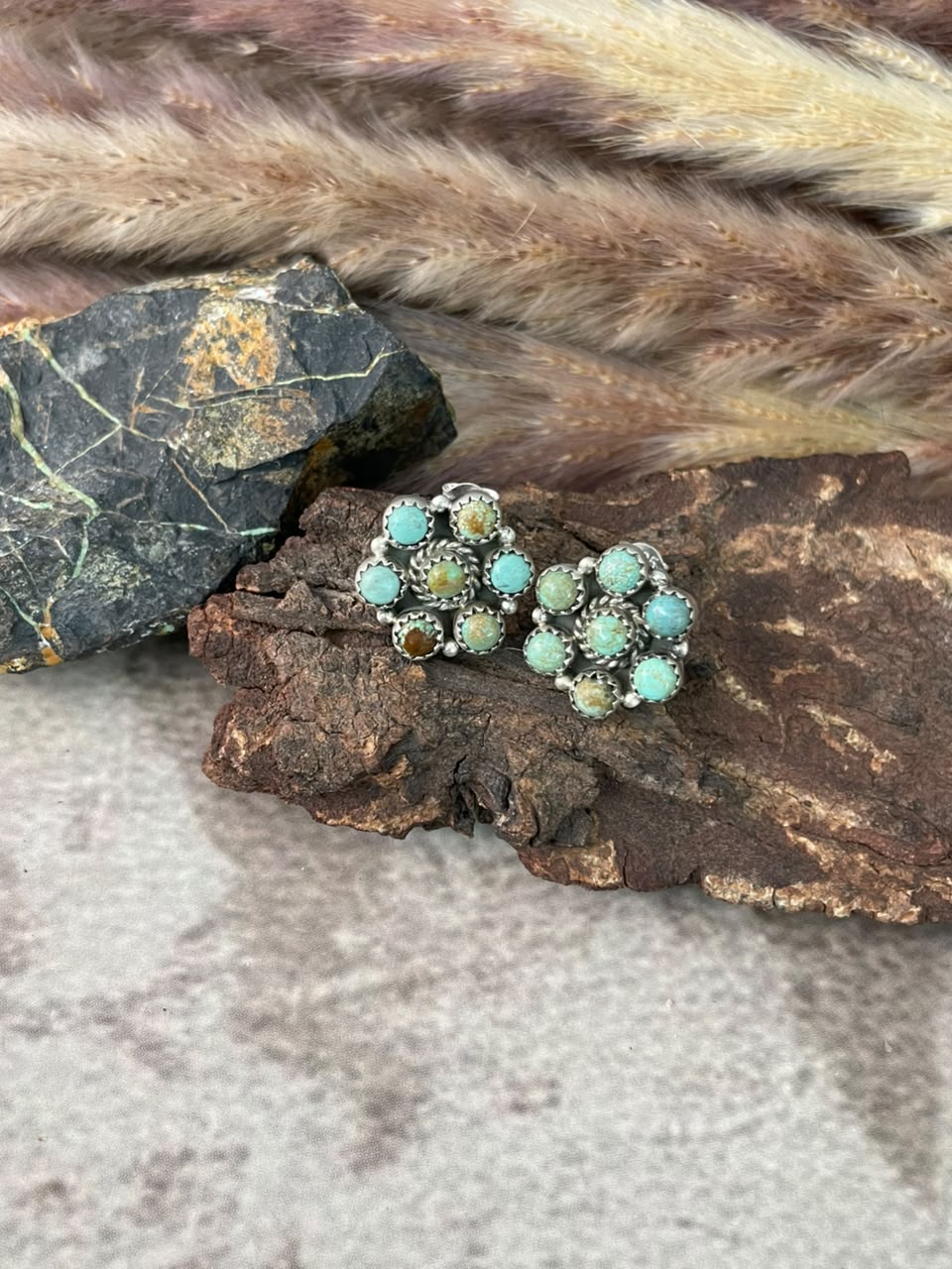 Handmade Sterling Silver Number 8 Turquoise Collection: Post Studs Earrings Signed Nizhoni