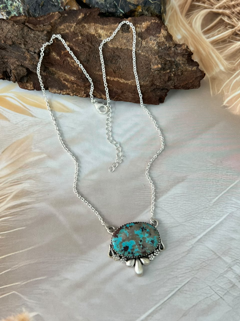 Handmade Sterling Silver Manassa Turquoise Necklace Signed Nizhoni