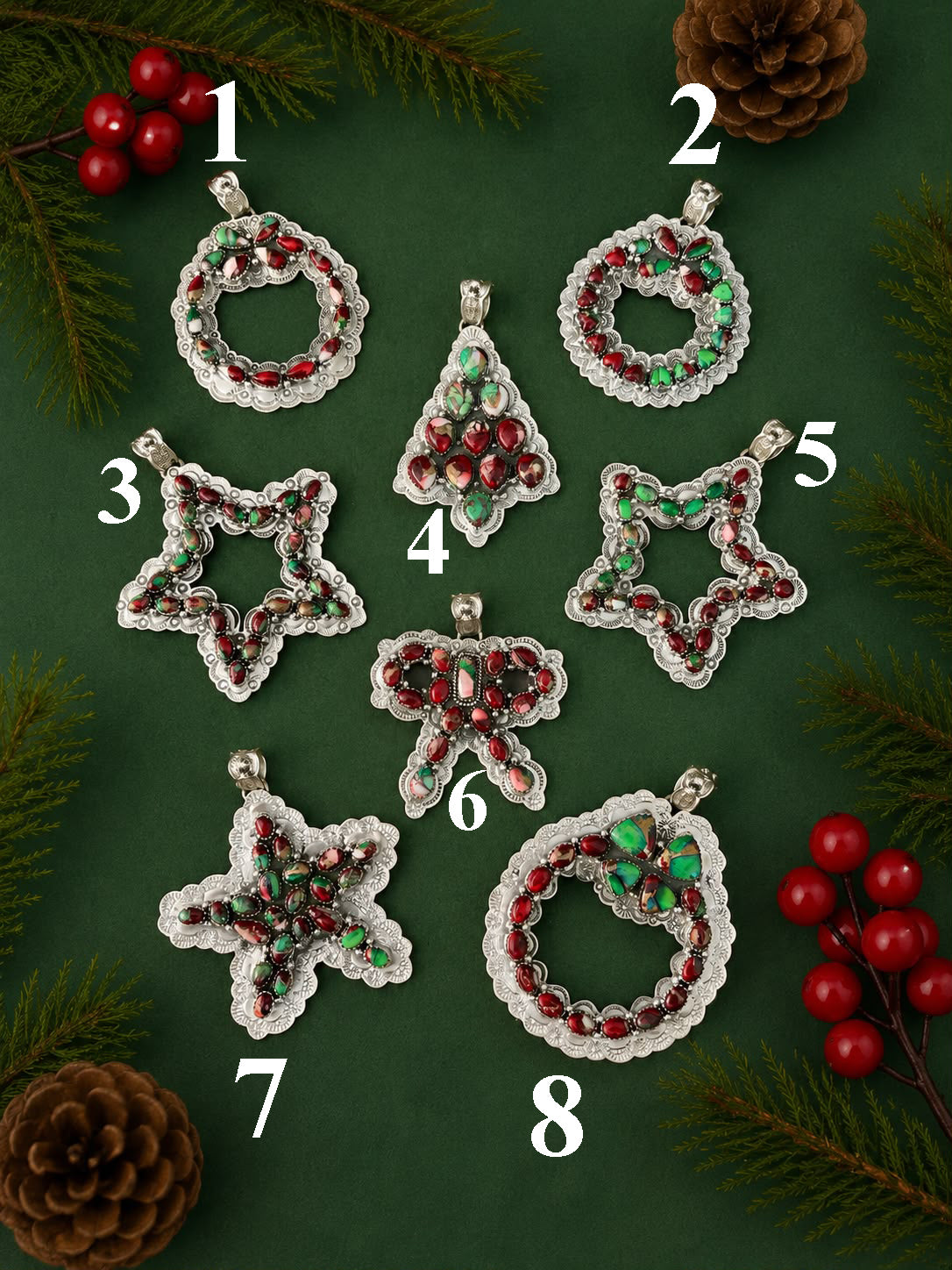 Handmade Sterling Silver Christmas Dahlia Ornaments Collection: Pendant Signed Nizhoni (3)