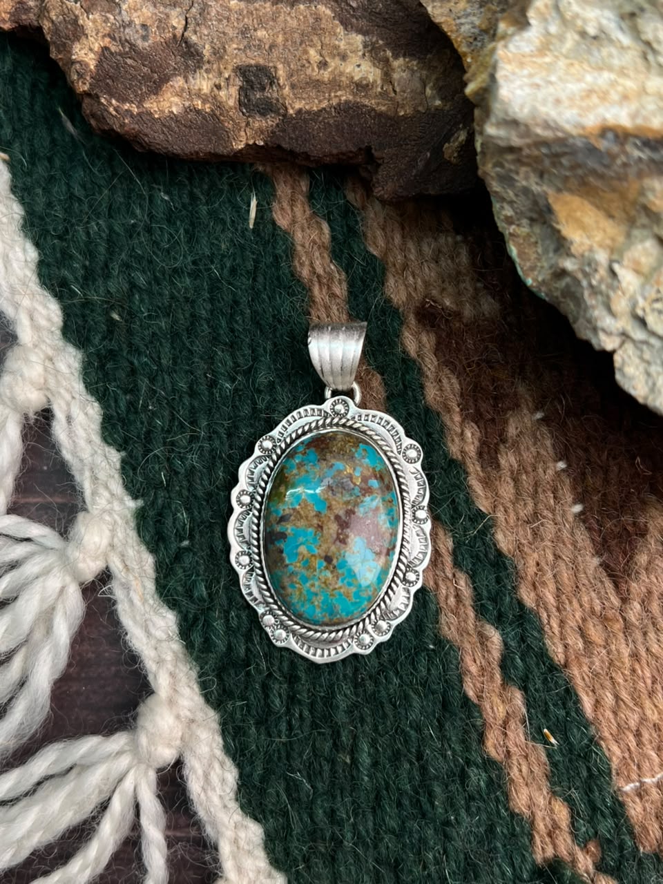 Handmade Sterling Silver Crimson Cowgirl Turquoise Collection: Pendant Signed Nizhoni