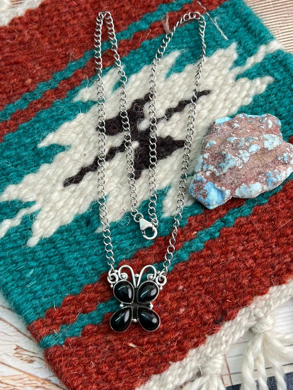 Handmade Sterling Silver Black Onyx Necklace "Signed Nizhoni"