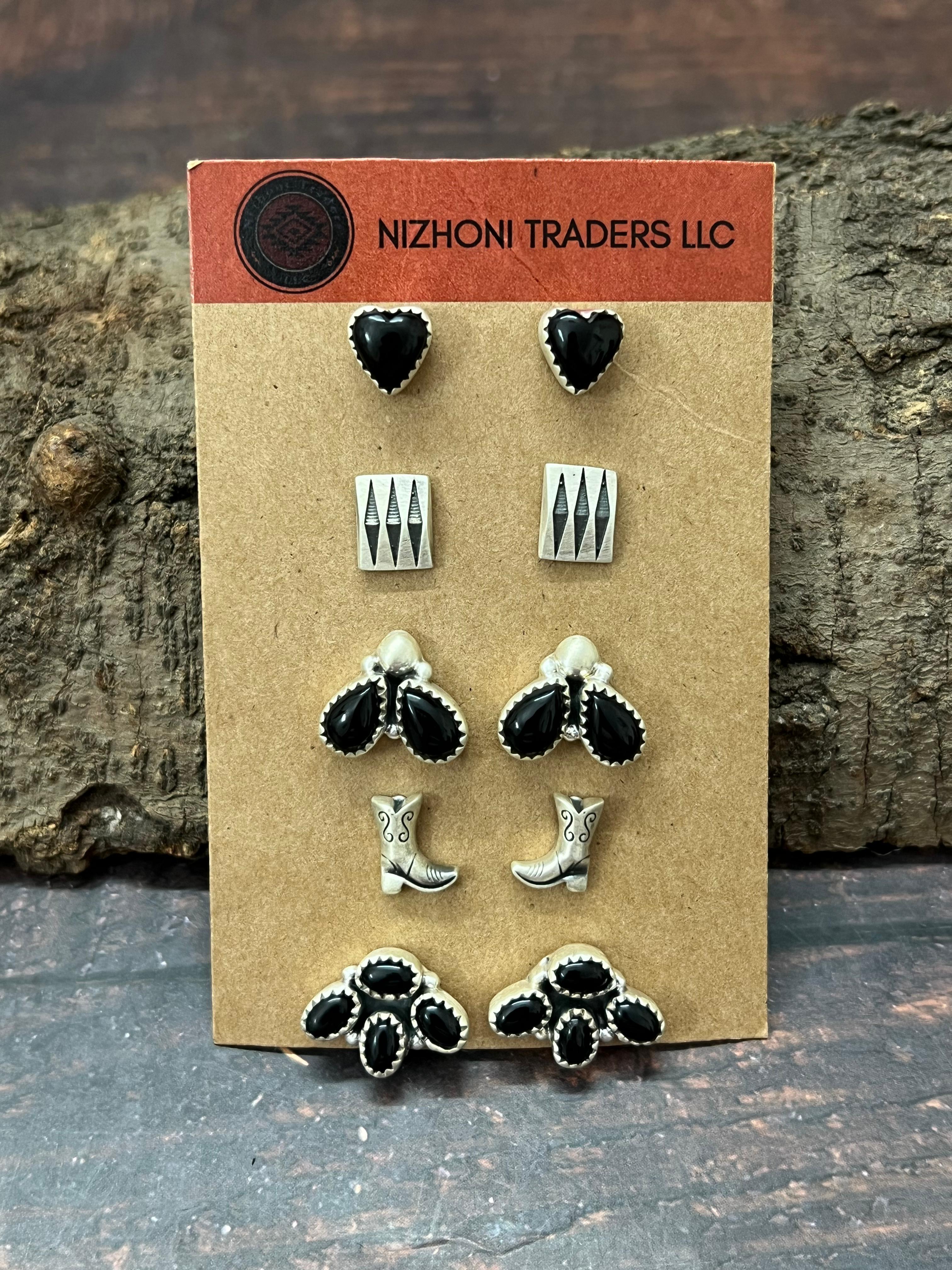 Handmade Sterling Silver Black Onyx Post Earring Set