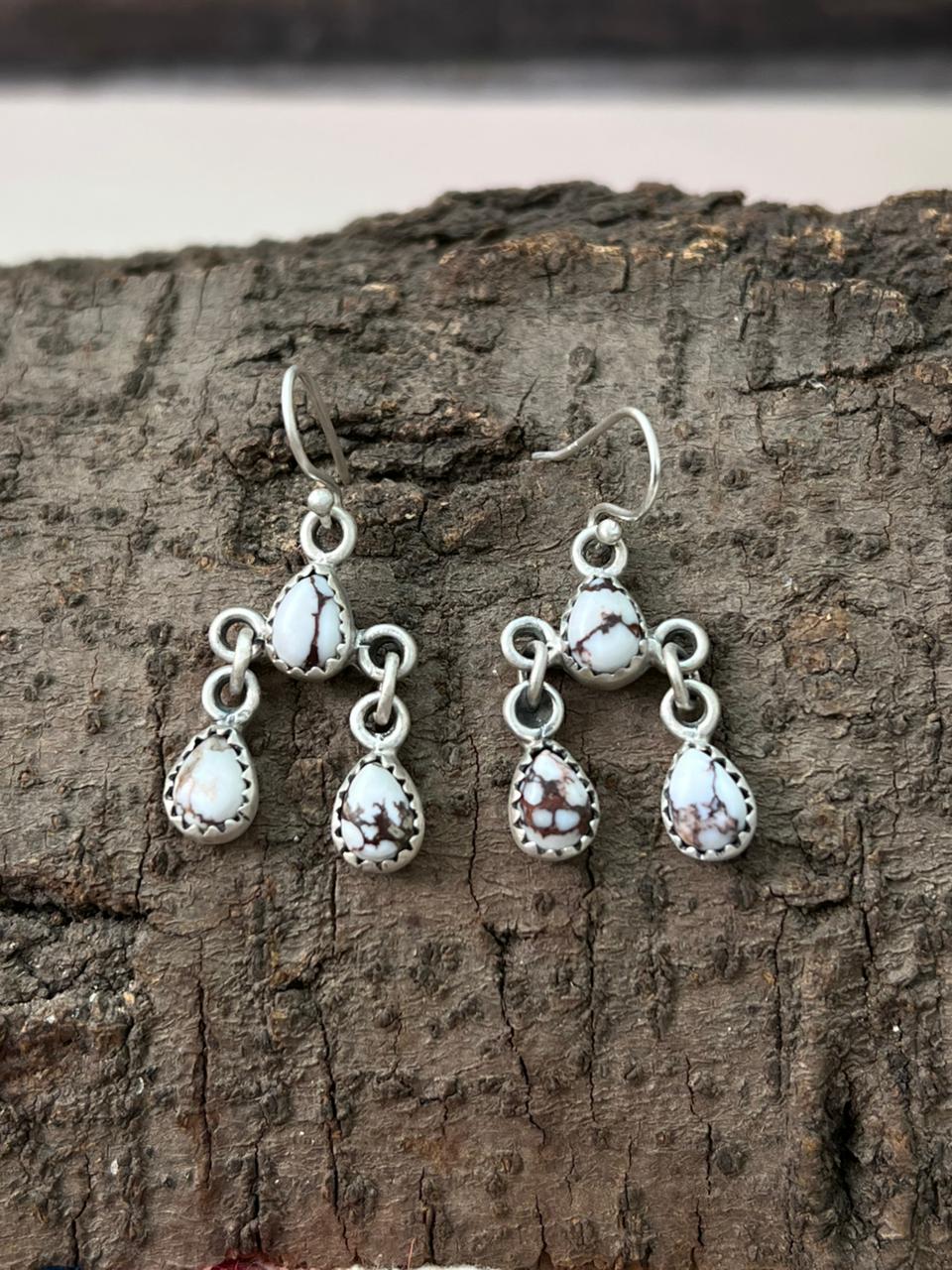 Handmade Sterling Silver Wildhorse Magnesite Hook Dangle Earrings "Signed Nizhoni"