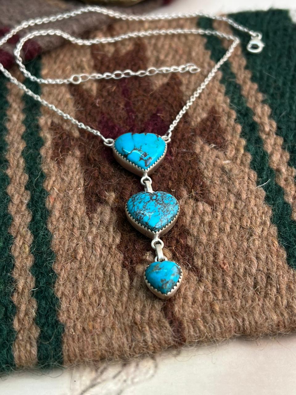 Handmade Sterling Silver Blue Matrix Heart Drop Necklace "Signed Nizhoni"