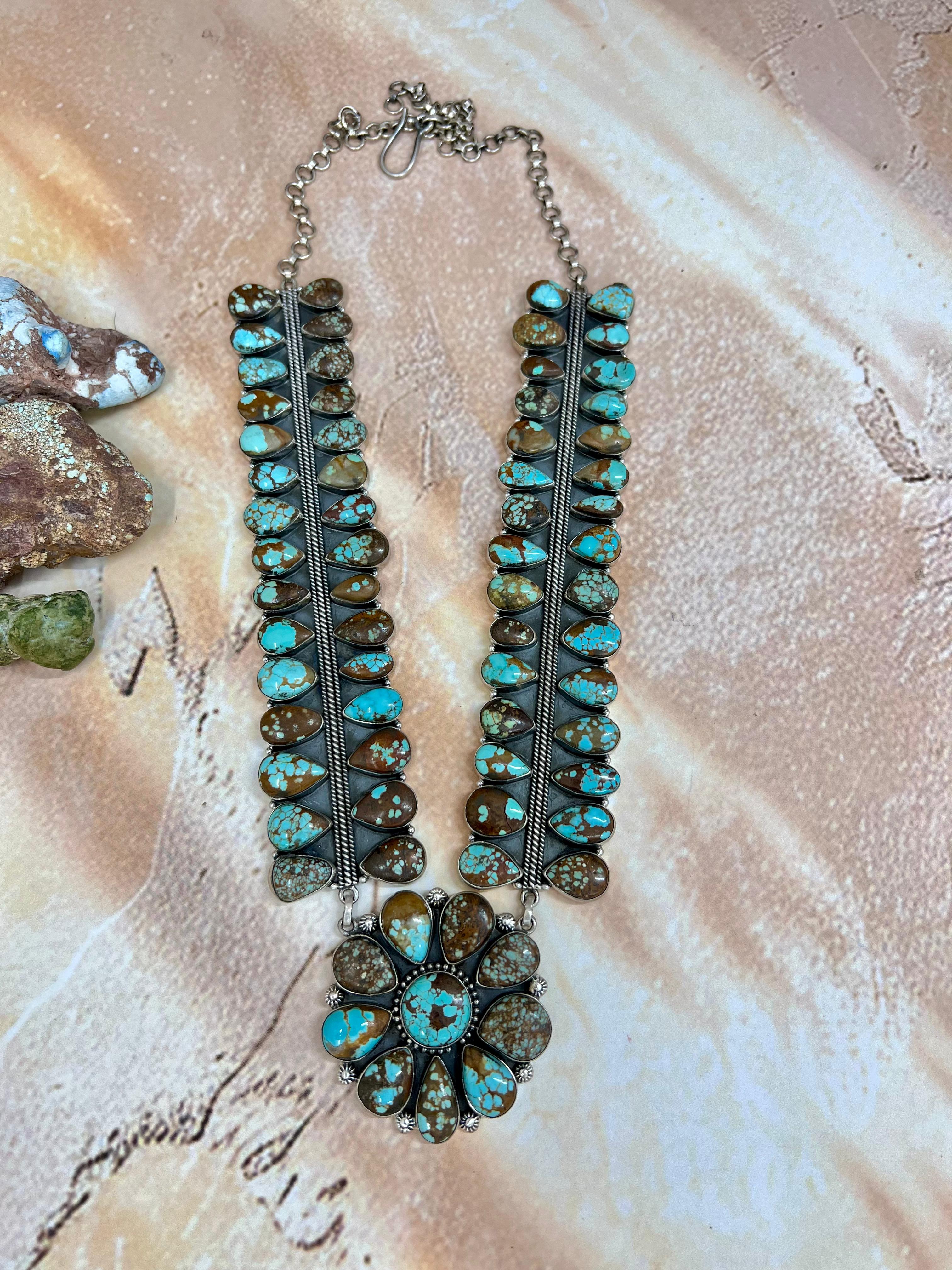 Handmade Sterling Silver Number 8 Turquoise Heart Necklace with Signed Nizhoni