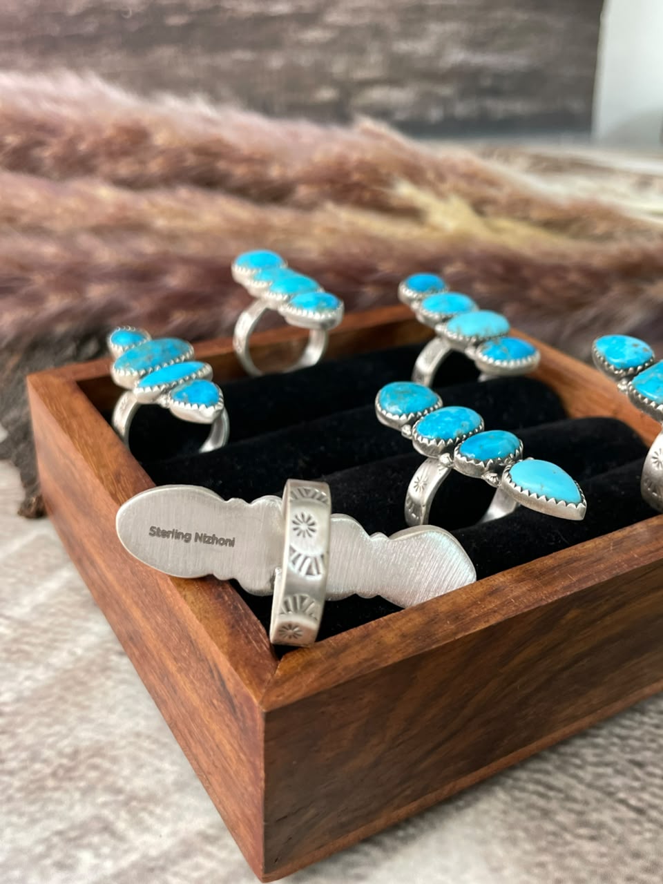 Handmade Sterling Silver Kingman Turquoise Adjustable Ring Signed Nizhoni