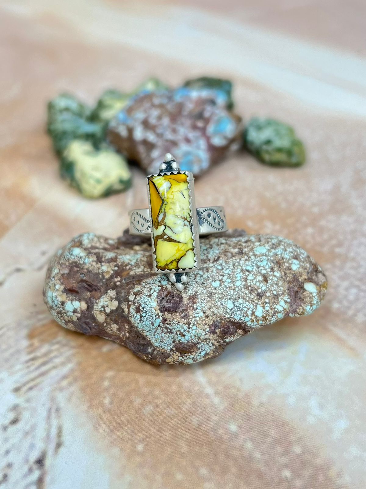 Handmade Sterling Silver Honey Dahlia Adjustable Ring with Signed Nizhoni