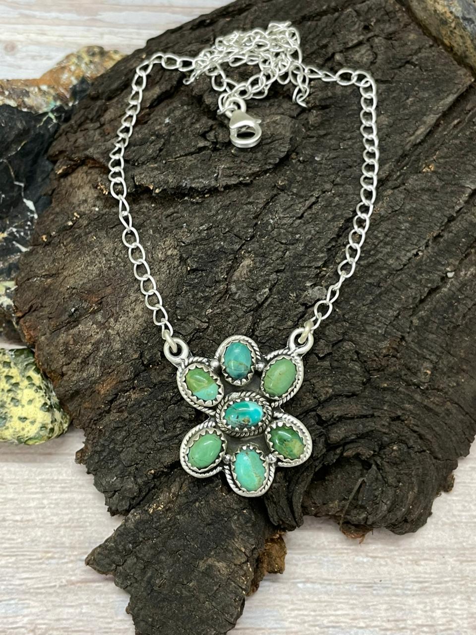 Handmade Sterling Silver Kingman Turquoise Necklace "Signed Nizhoni" (5)