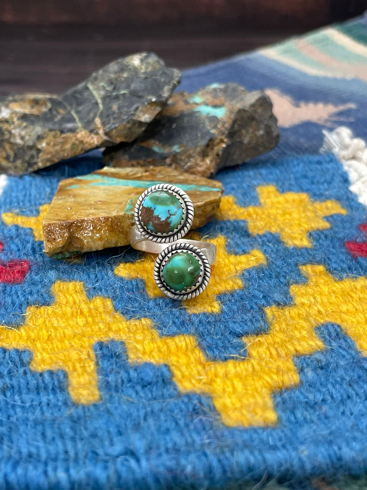 Handmade Sterling Silver Sonoran Mountain Turquoise Adjustable Ring " Signed Nizhoni"