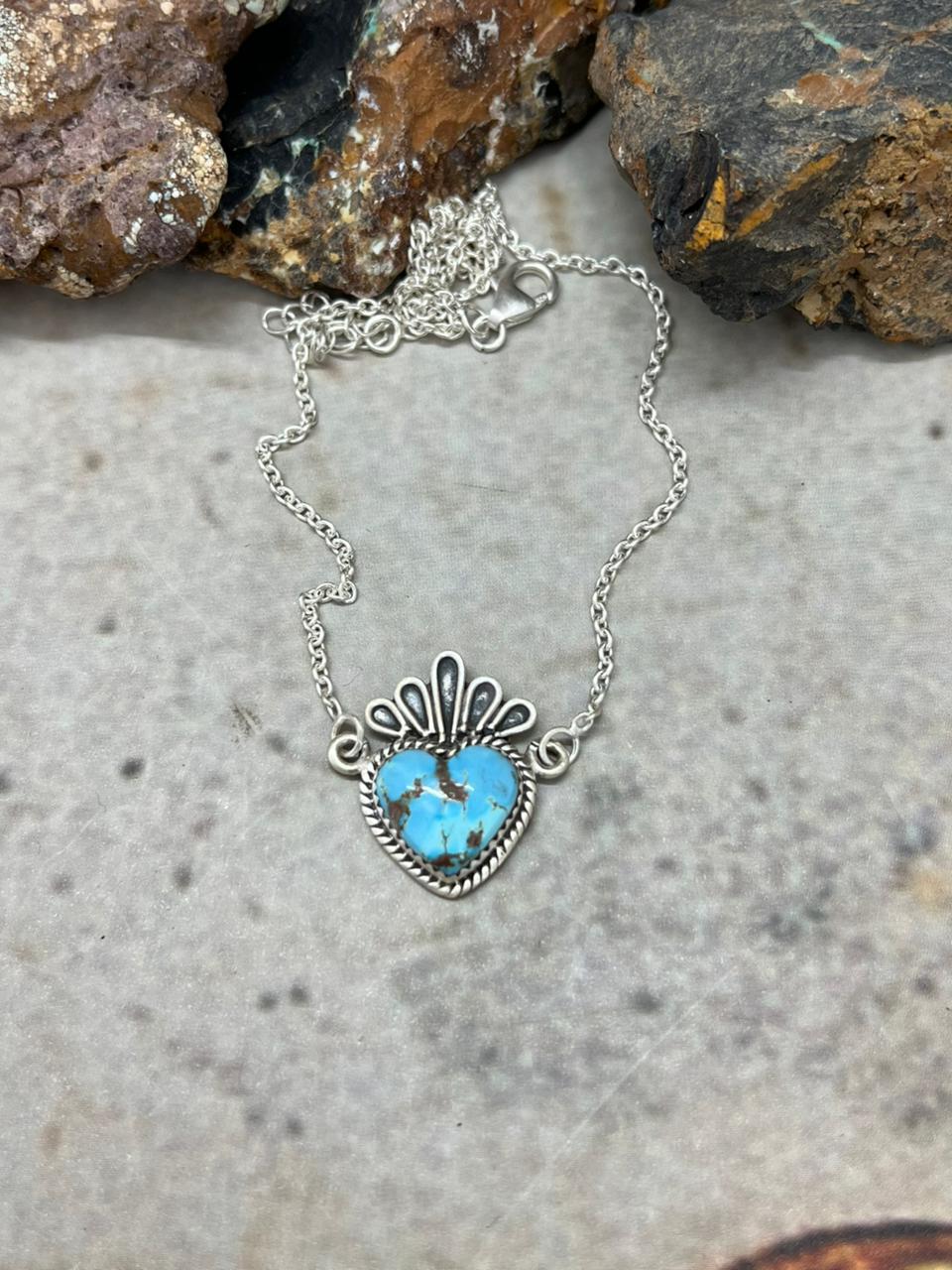 Handmade Sterling Silver Golden Hills Turquoise Necklace "Signed Nizhoni"