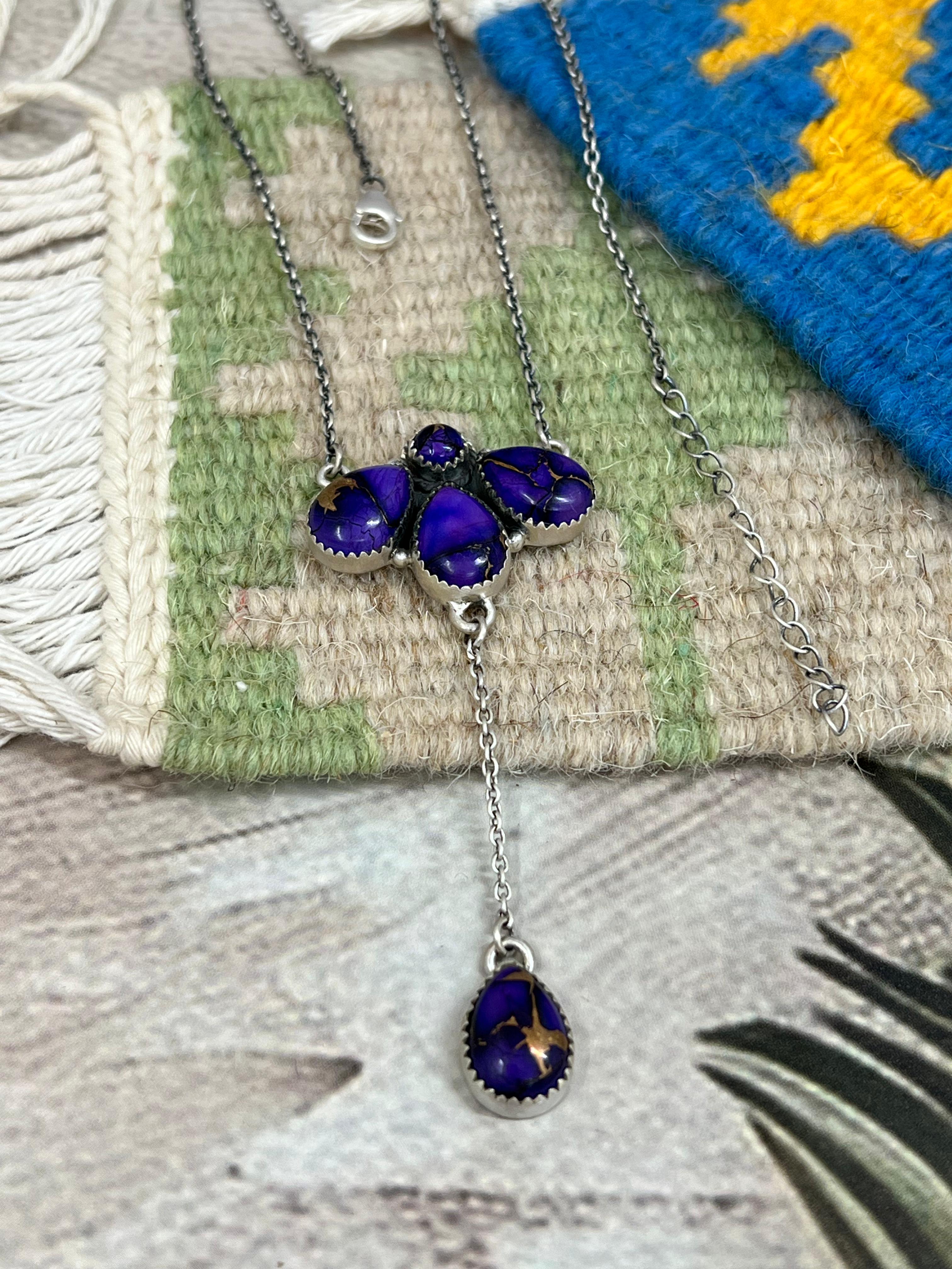 Handmade Sterling Silver Grape Dahlia Necklace with Signed Nizhoni