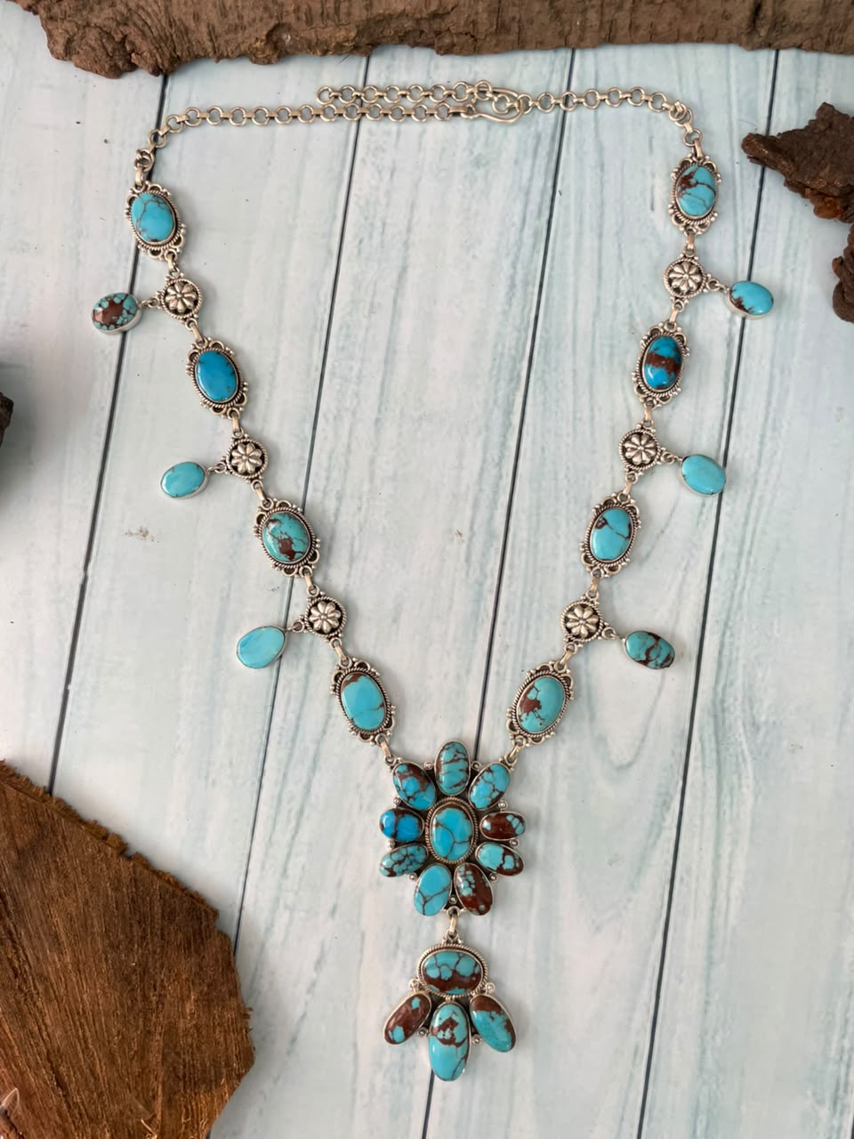 Handmade Sterling Silver Egyptian Turquoise Collection: Necklace Signed Nizhoni