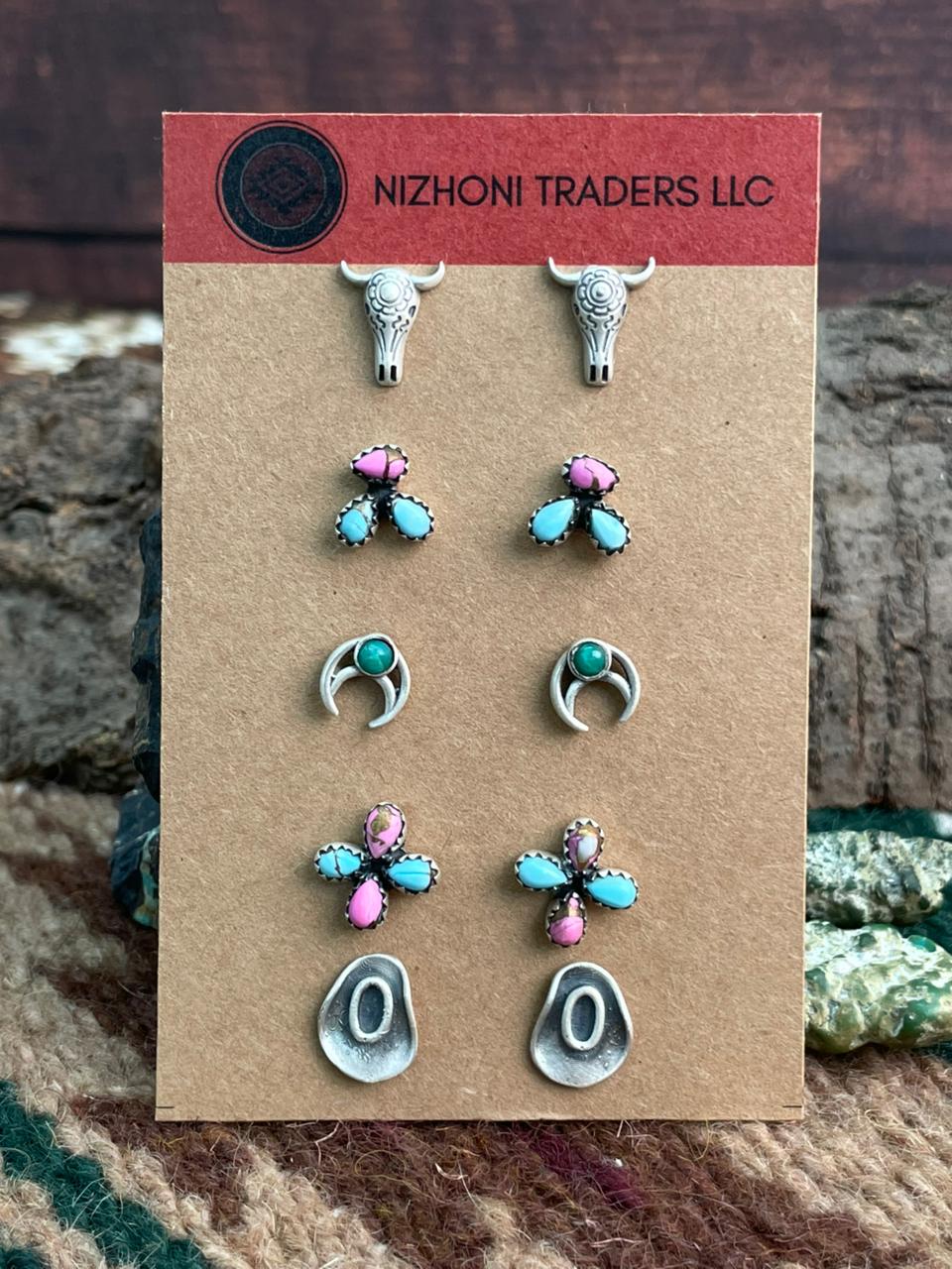 Handmade Sterling Silver Cotton Candy Post Studs Earrings Set
