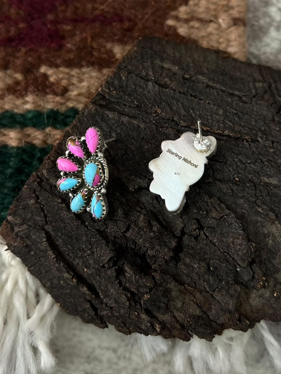 Handmade Sterling Silver Cotton Candy Post Studs Earrings Signed Nizhoni