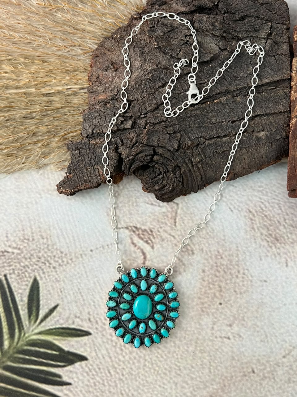 Handmade Sterling Silver Kingman Turquoise Necklace Signed Nizhoni