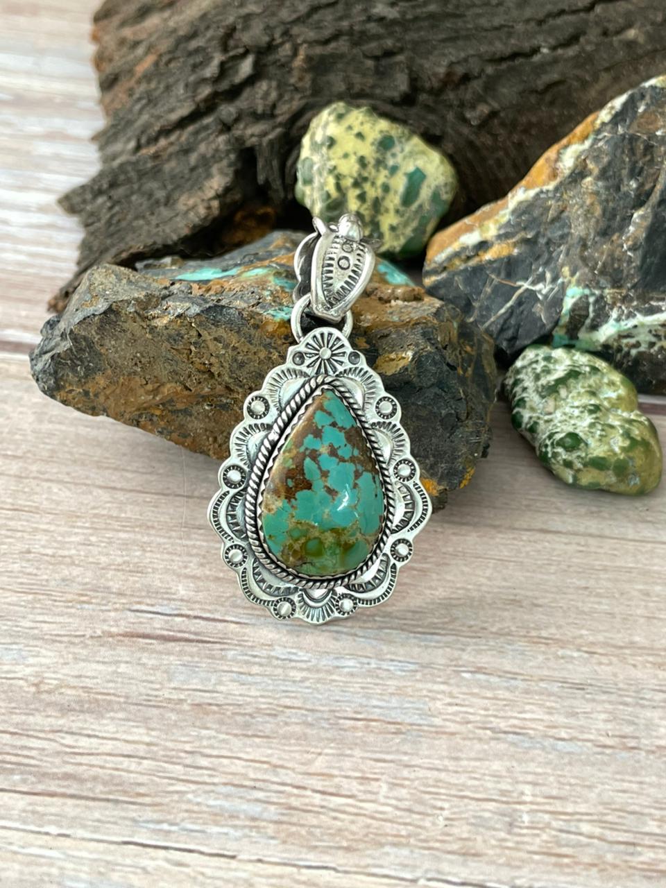 Handmade Sterling Silver Mantis Turquoise Pendant " Signed Nizhoni"