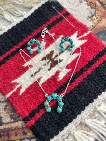 Handmade Sterling Silver Kingman Turquoise Necklace Earrings Set "Signed Nizhoni"