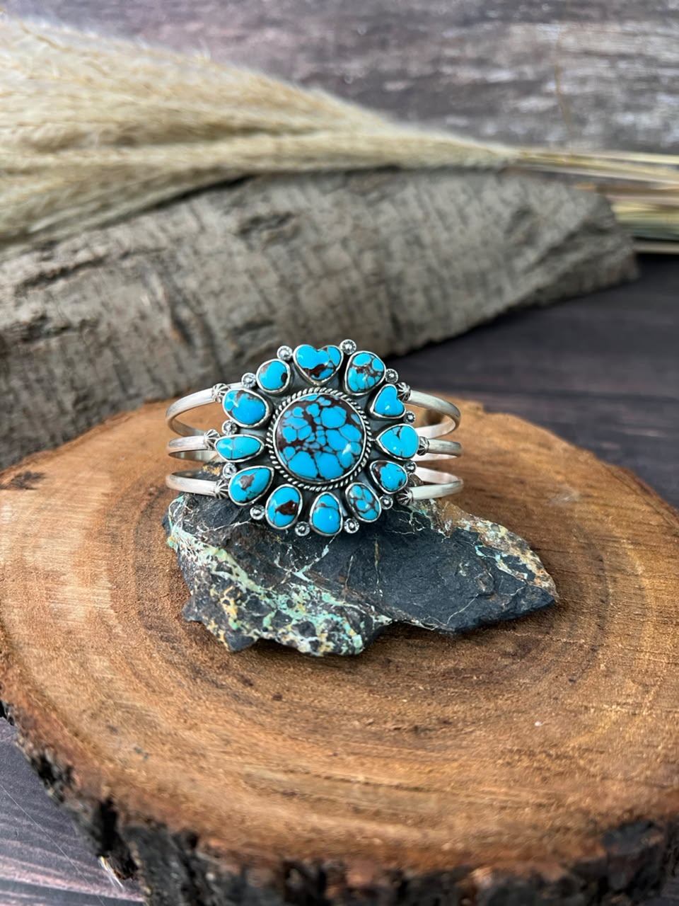 Handmade Sterling Silver Egyptian Turquoise Collection: Cuff Bracelet Signed Nizhoni