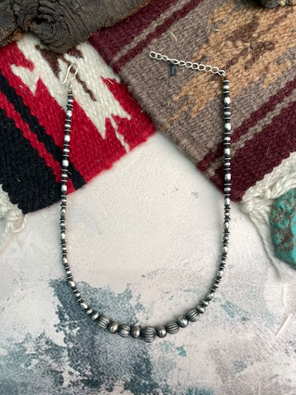 Handmade Sterling Silver Beaded Necklace Signed Nizhoni