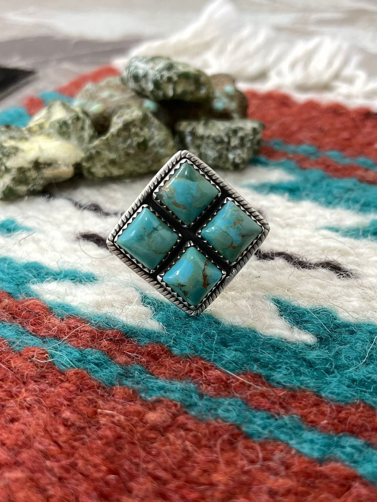 Handmade Sterling Silver Kingman Turquoise Adjustable Ring with Signed Nizhoni