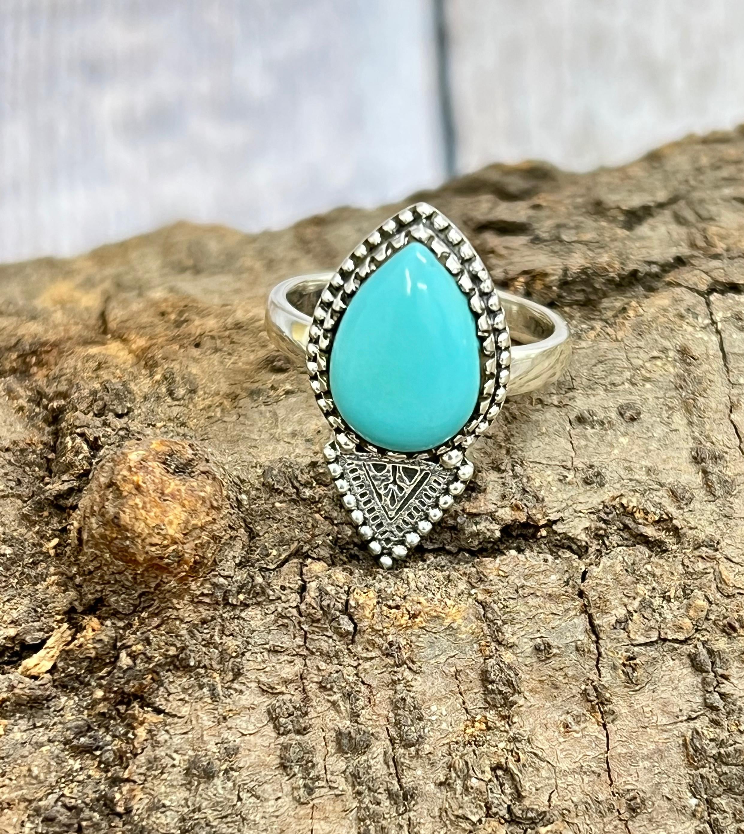 Handmade Sterling Silver Kingman Turquoise Ring with Signed Nizhoni Size 8.5