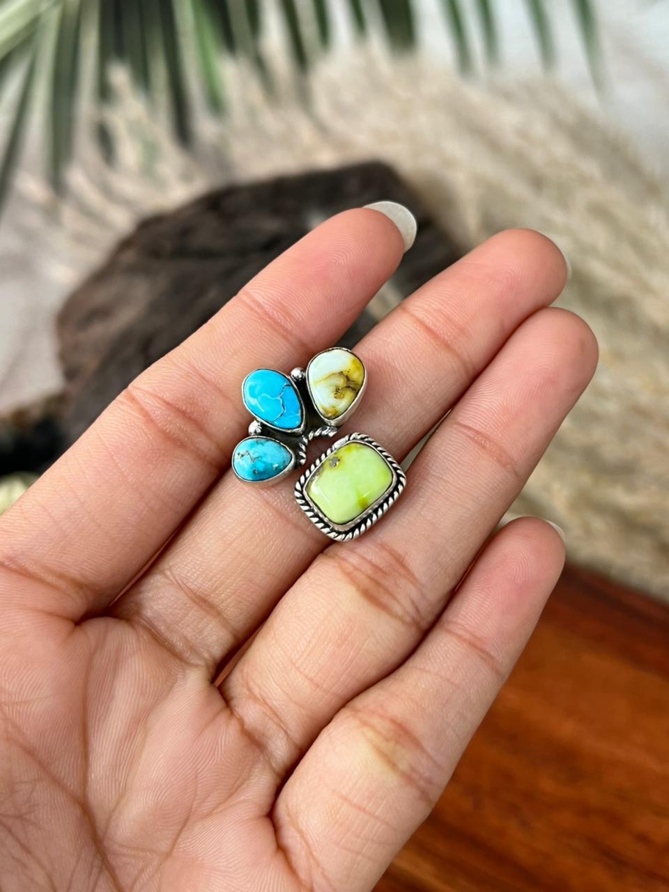 Handmade Sterling Silver White Water with Palomino Turquoise Collection: Adjustable Ring "Signed Nizhoni"
