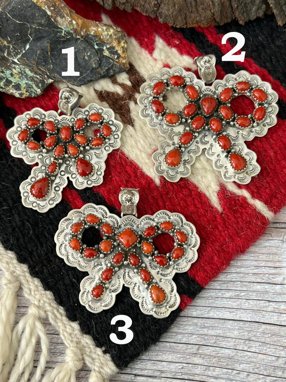 "Christmas Collection" Handmade Sterling Silver Coral Pendant "Signed Nizhoni"