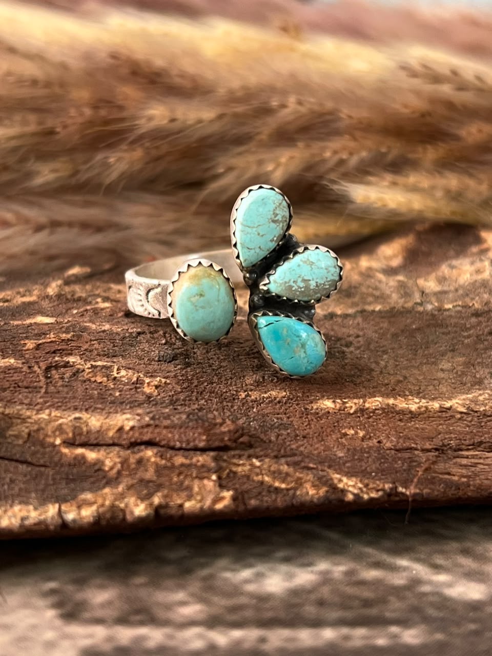 Handmade Sterling Silver Number 8 Turquoise Collection: Adjustable Ring Signed Nizhoni