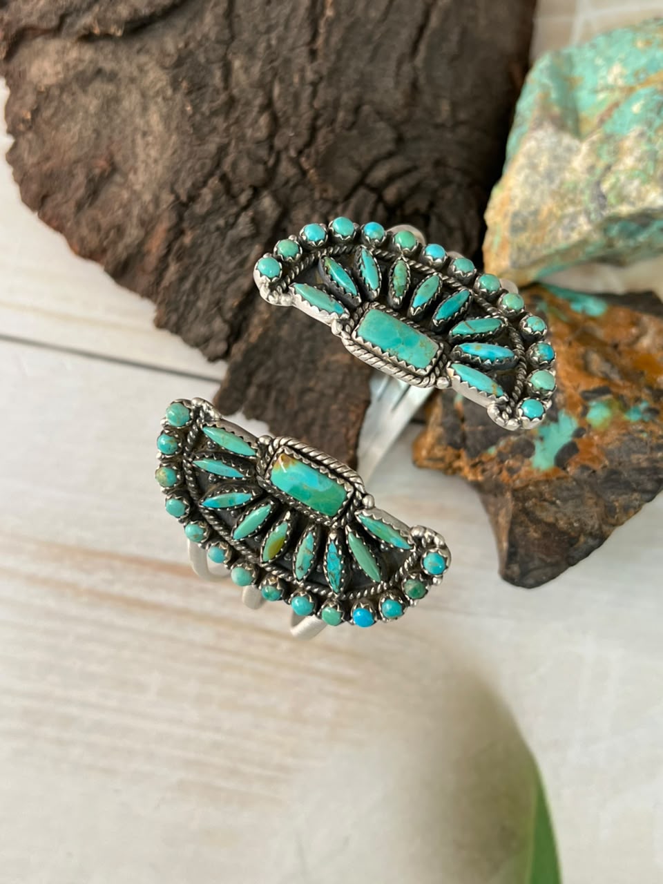 Handmade Sterling Silver Kingman Turquoise Cuff Bracelet Signed Nizhoni