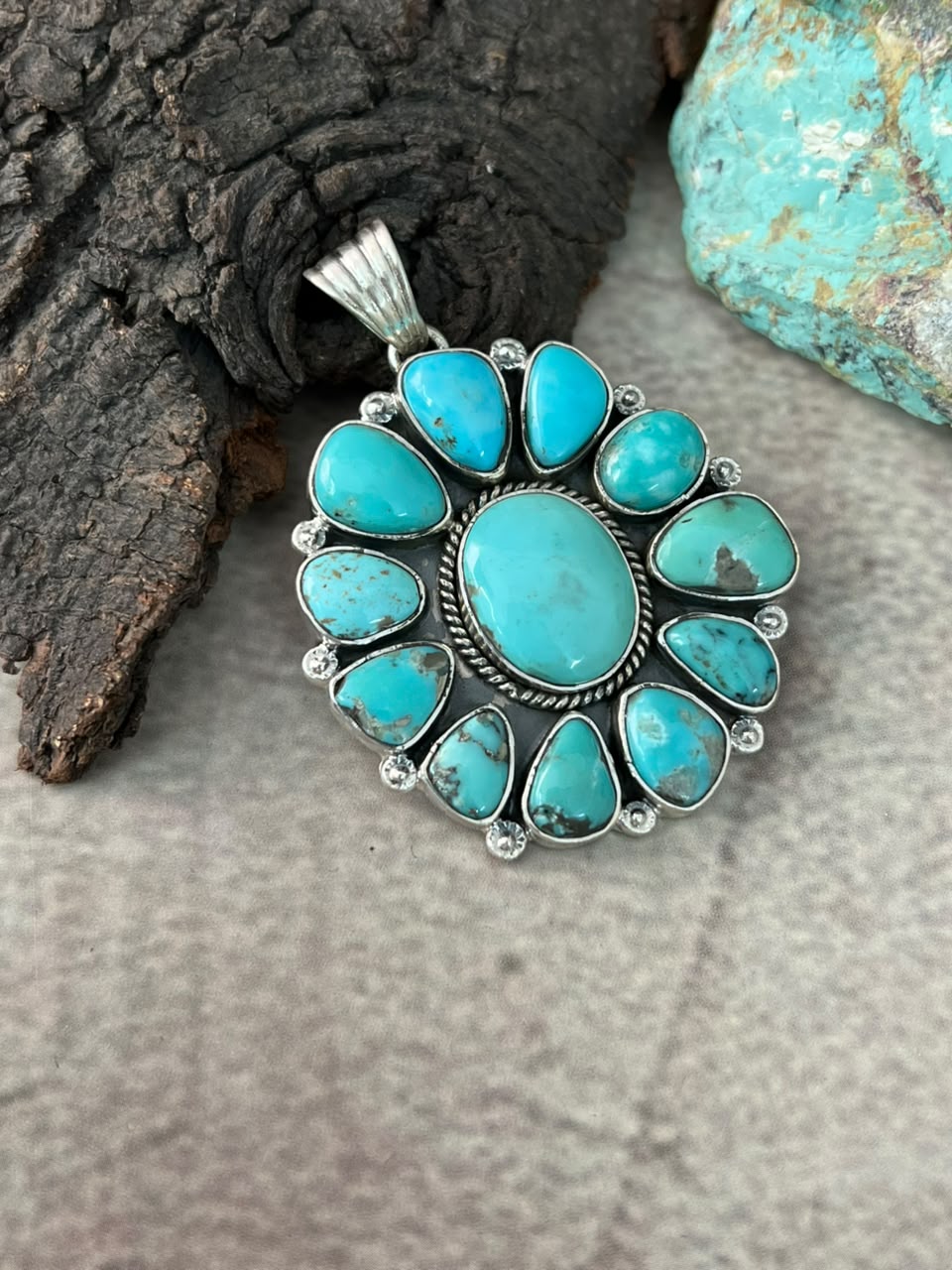 Handmade Sterling Silver Campitos Turquoise Collection: Pendant Signed Nizhoni
