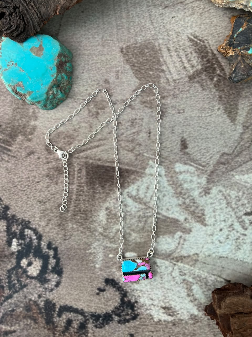 Handmade Sterling Silver Cotton Candy Necklace Signed Nizhoni