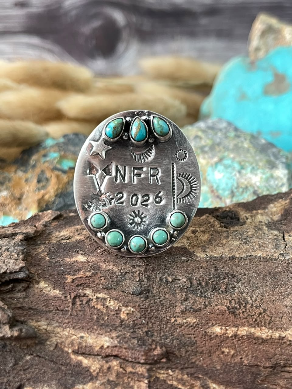 Handmade Sterling Silver Kingman Turquoise NFR Collection: Adjustable Ring Signed Nizhoni