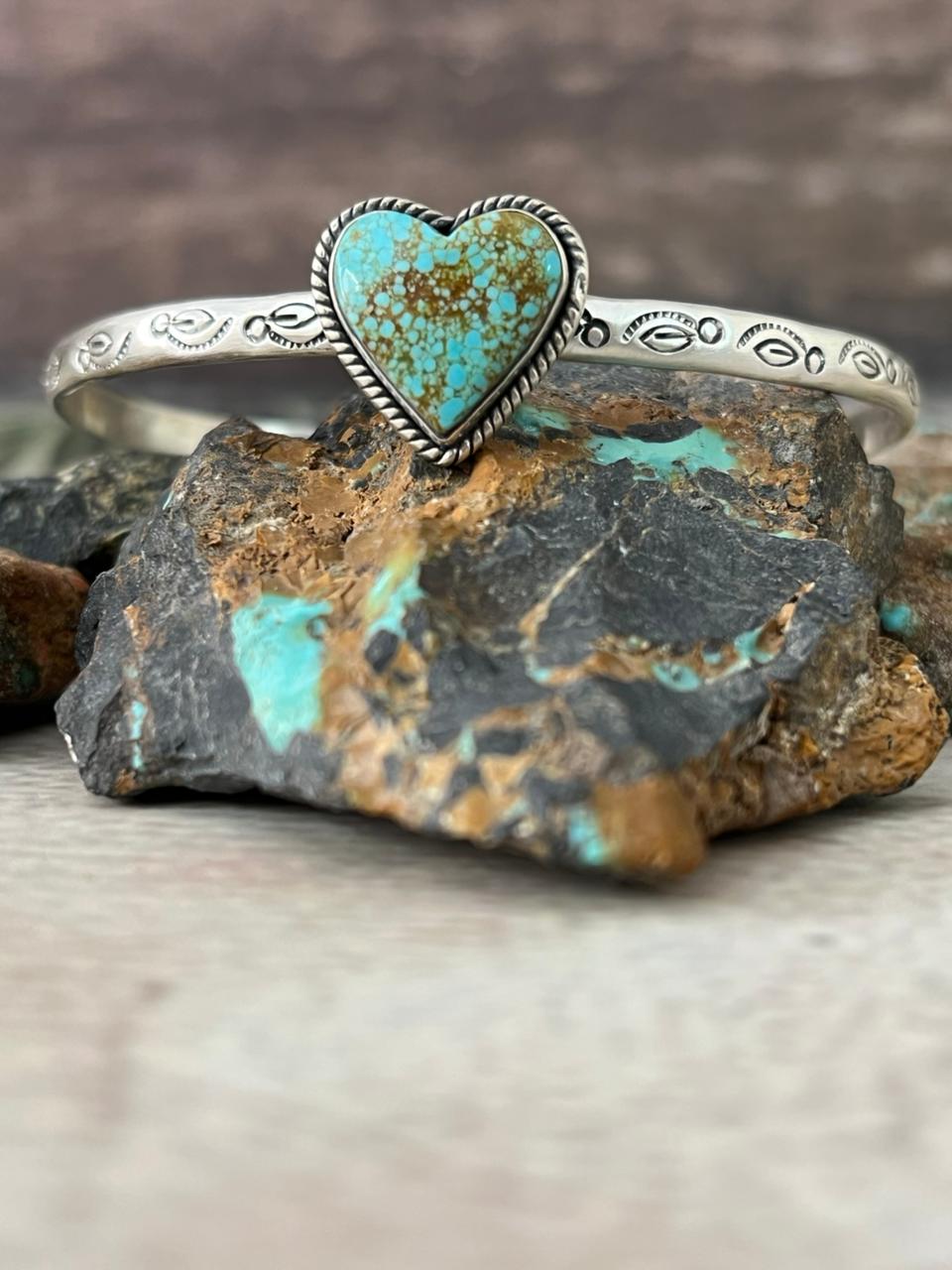 Handmade Sterling Silver Number 8 Turquoise Cuff Bracelet "Signed Nizhoni"