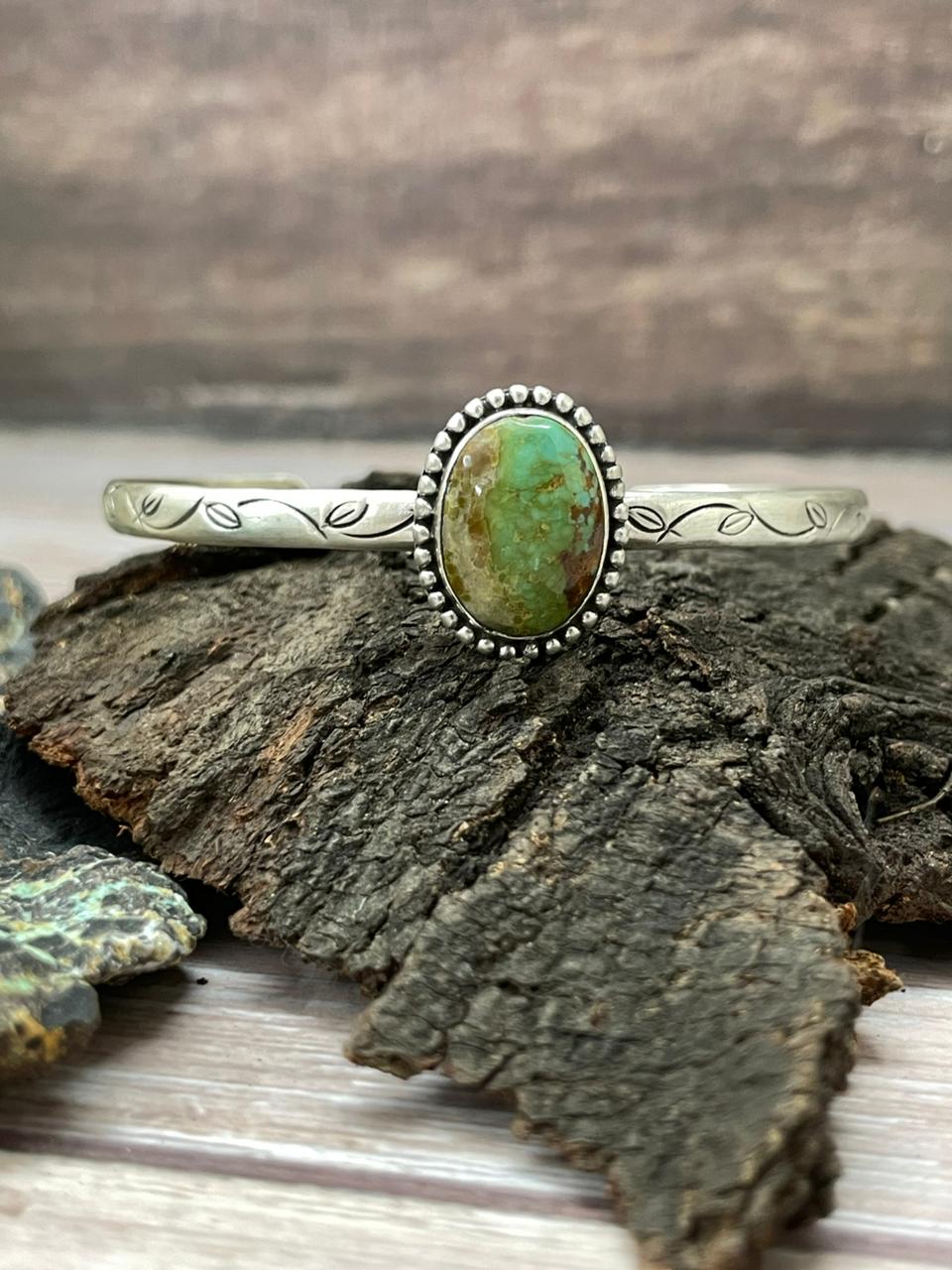 Handmade Sterling Silver Mantis Turquoise Cuff Bracelet "Signed Nizhoni"