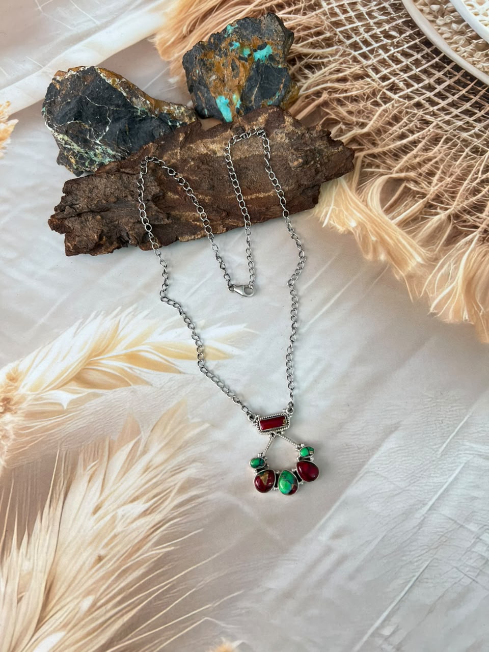 Handmade Sterling Silver Christmas Dahlia Collection: Necklace Signed Nizhoni