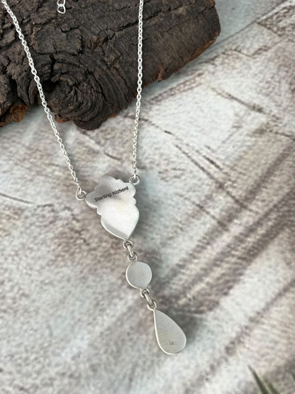 Handmade Sterling Silver Blackjack Turquoise Necklace Signed Nizhoni