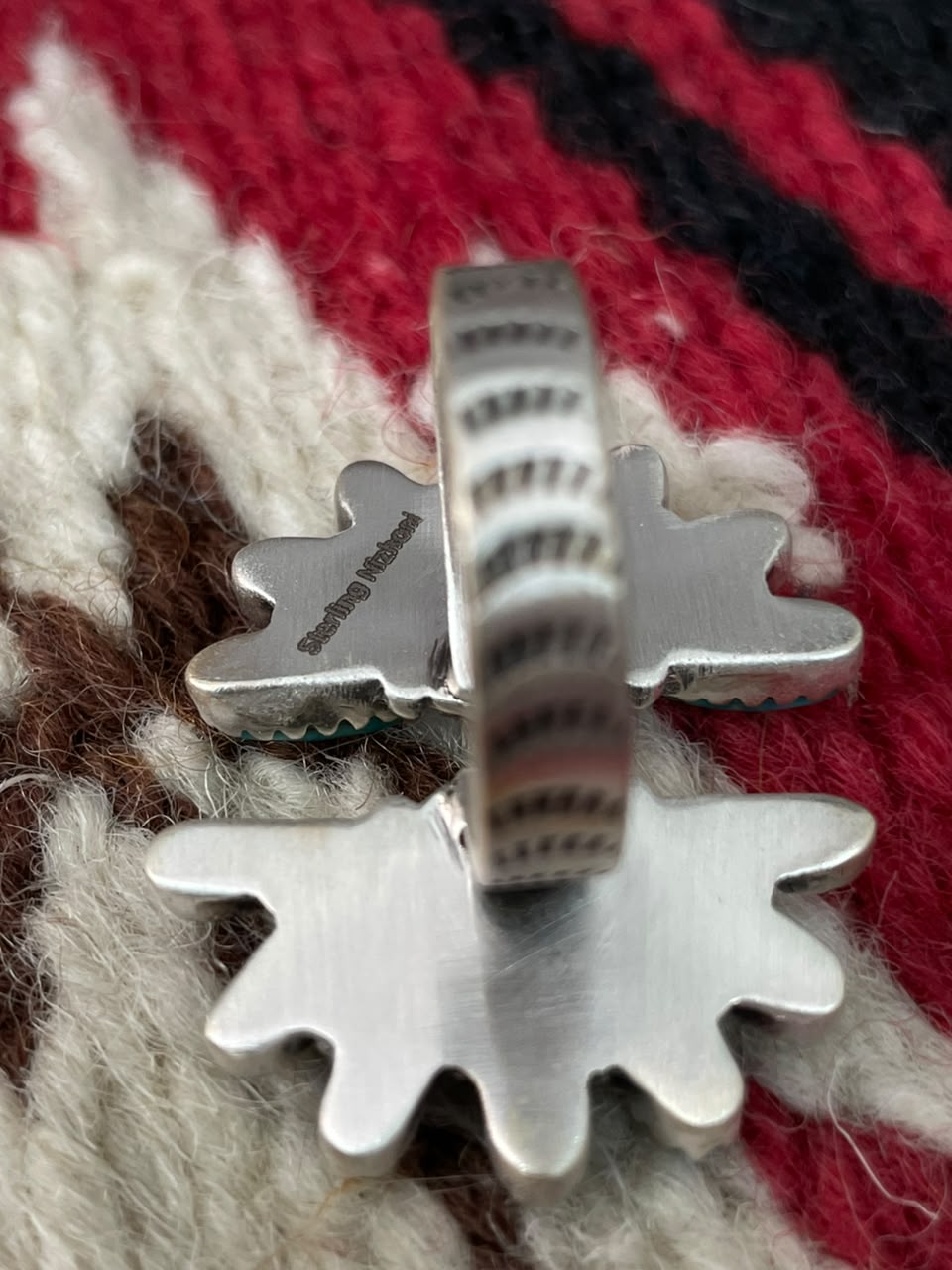 Handmade Sterling Silver Orange Mojave with Kingman Turquoise Adjustable Ring Signed Nizhoni