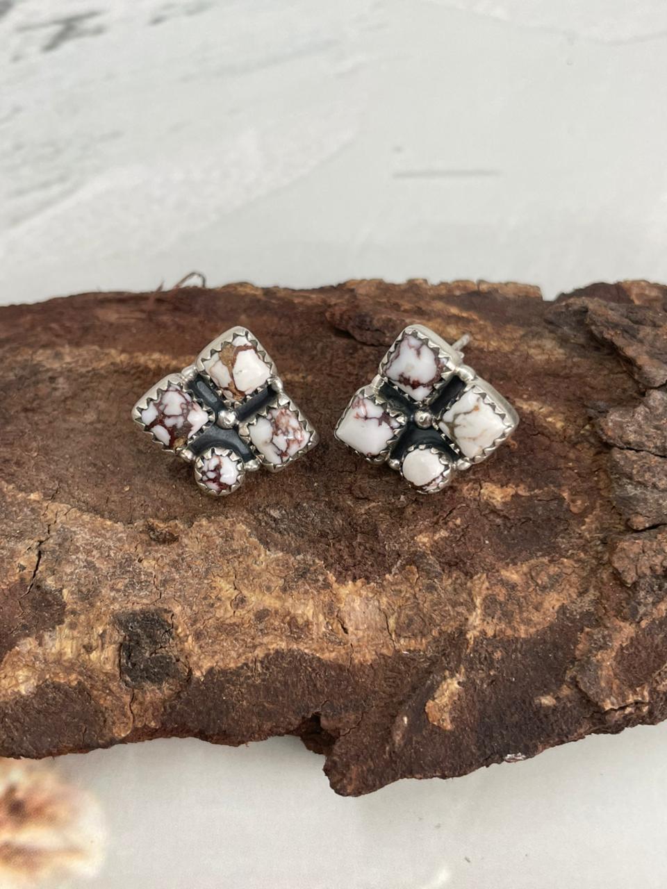 Handmade Sterling Silver Wildhorse Magnesite Post Studs Earrings "Signed Nizhoni"