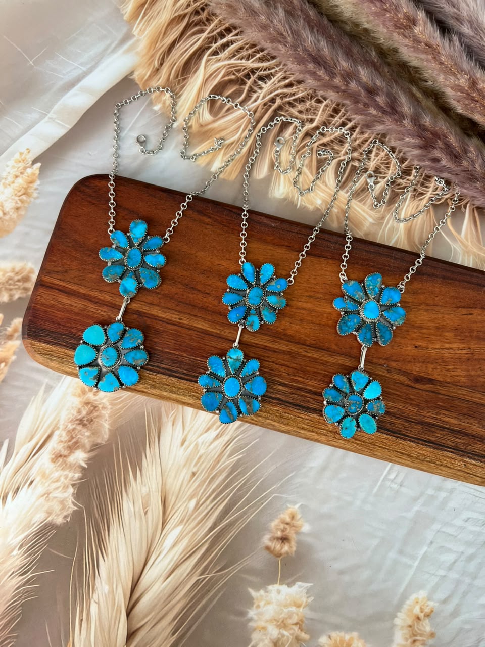 Handmade Sterling Silver Blue Kingman Turquoise Necklace Signed Nizhoni