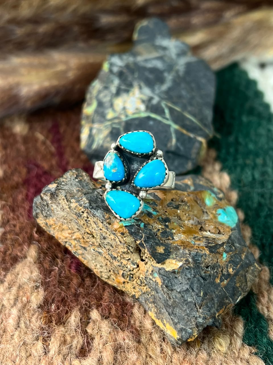 Handmade Sterling Silver Hardy Pit Collection: Adjustable Ring Signed Nizhoni