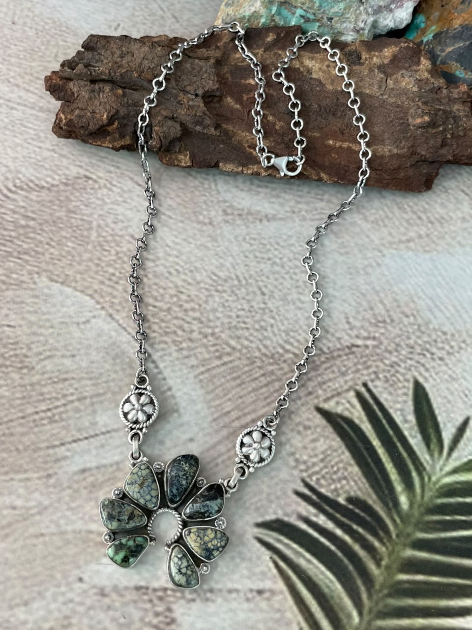 Handmade Sterling Silver Colina Verde Variscite Collection: Naja Necklace Signed Nizhoni