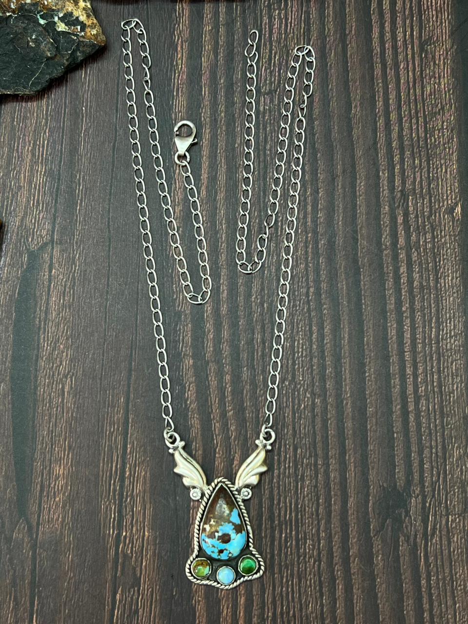 Handmade Sterling Silver Golden Hills with Sonoran Turquoise Necklace "Signed Nizhoni" (8)