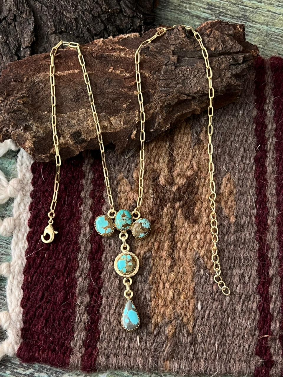 The Golden Collection Handmade Number 8 Turquoise with Gold Drop Necklace